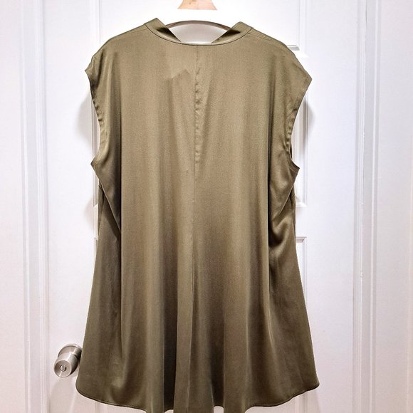 Eileen Fisher Sand-Washed Silk Charmeuse Mandarin-Collar Tunic Olive Size 1X - Picture 5 of 12
